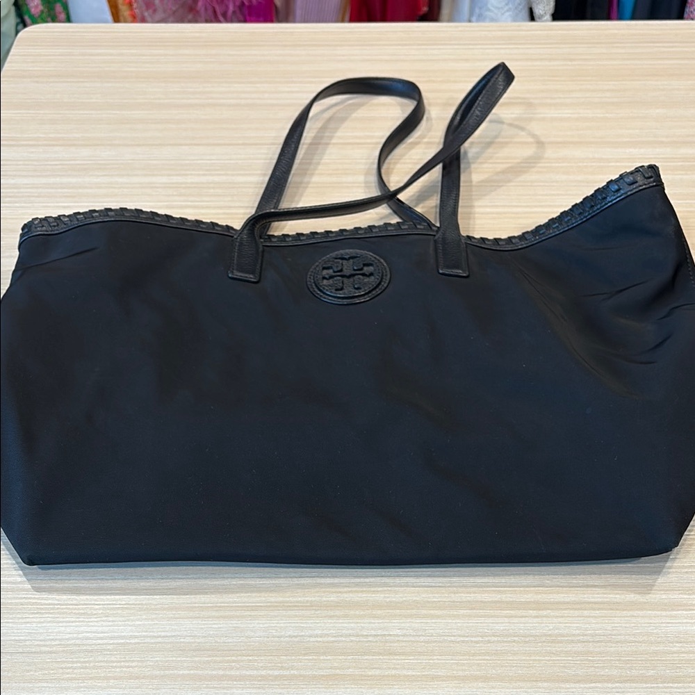 Tory Burch Black Nylon and Leather Tote Bag